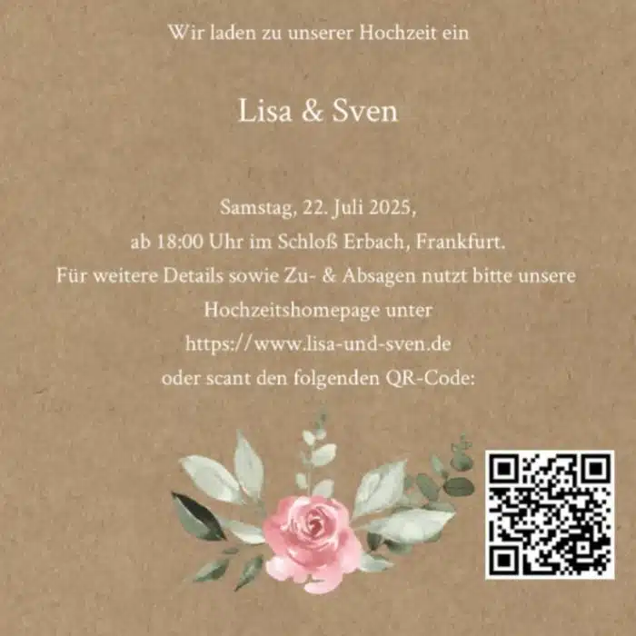 Hochzeitseinladung mit QR zur Hochzeitshomepage