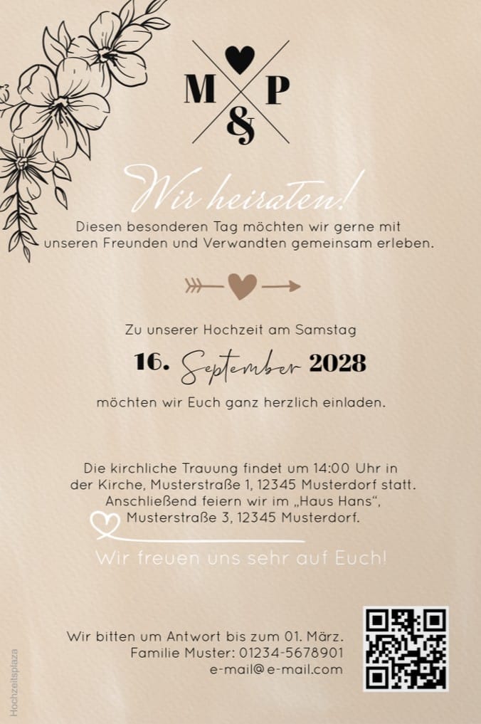 Karte mit QR-Code Hochzeitseinladung mit QR zur Hochzeitshomepage